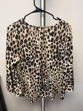 Leopard Print Long Sleeve Women's Top - Beige Black